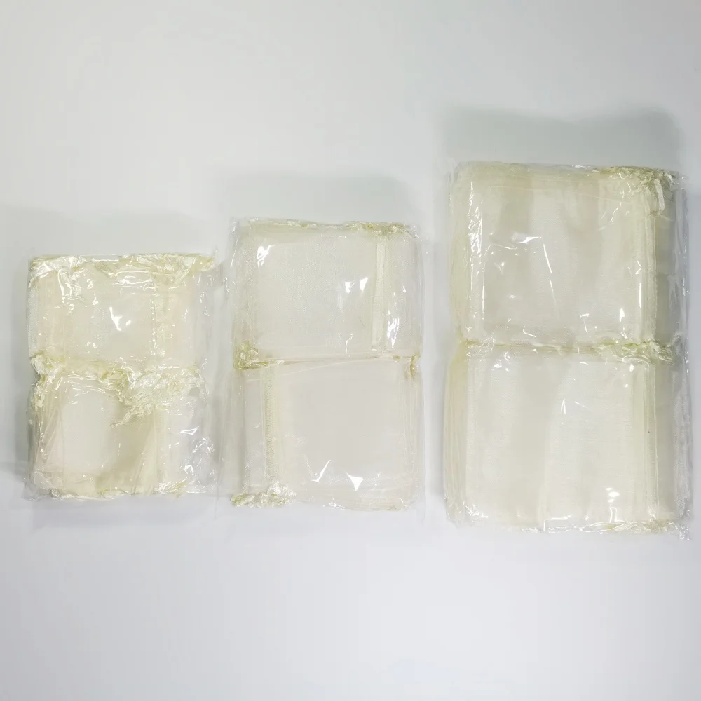 100pcs Beige Small & Large Organza Bags Favors Wedding Pouches Jewelry Packaging Bags Candy Gift Bag Party Decoration Supplies