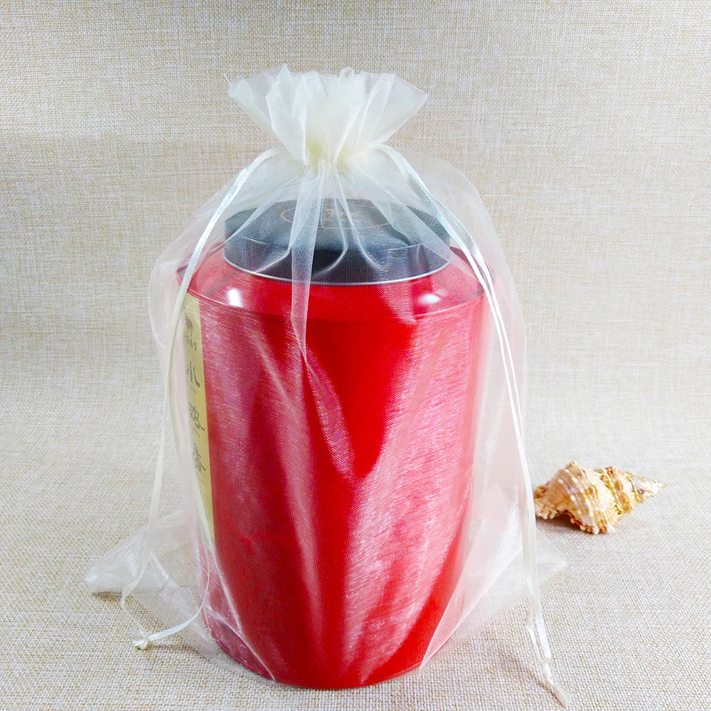 100pcs Beige Small & Large Organza Bags Favors Wedding Pouches Jewelry Packaging Bags Candy Gift Bag Party Decoration Supplies