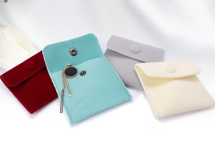 Luxury Velvet Gift Jewelry Pouch for Ring Necklace Earring Bracelet Packaging Wholesale Envelope Storage Bag with Snap Organizer