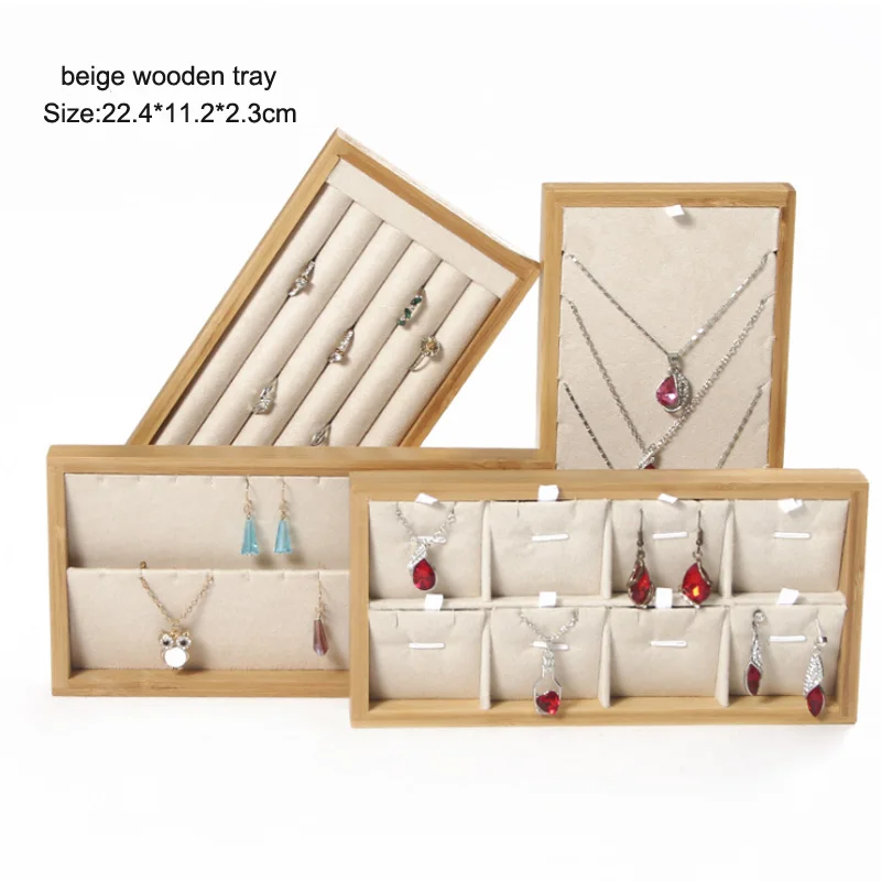 Organizer Jewelry Storage Bamboo Velvet Set Jewelry Display Tray Ring Box Earrings Necklaces Bracelets Pendants Display