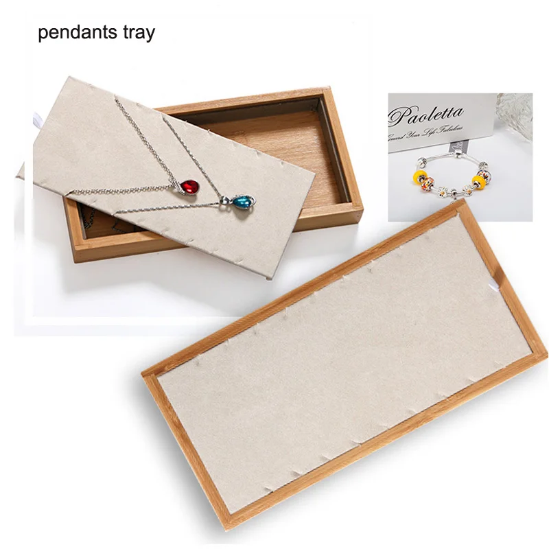 Organizer Jewelry Storage Bamboo Velvet Set Jewelry Display Tray Ring Box Earrings Necklaces Bracelets Pendants Display