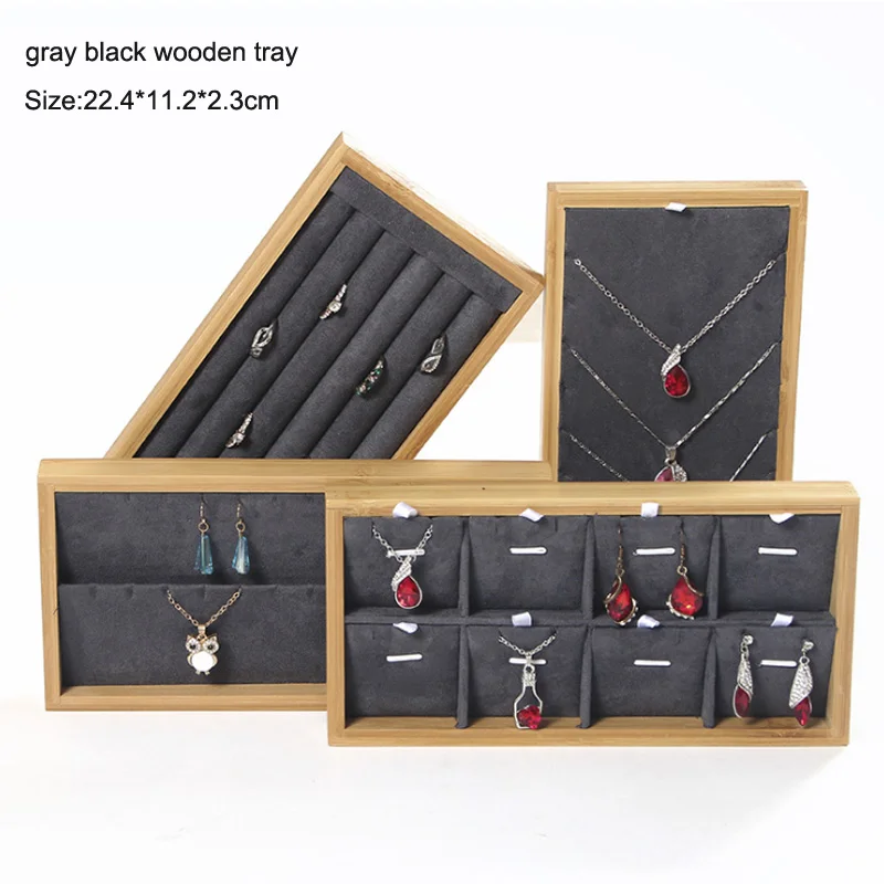 Organizer Jewelry Storage Bamboo Velvet Set Jewelry Display Tray Ring Box Earrings Necklaces Bracelets Pendants Display
