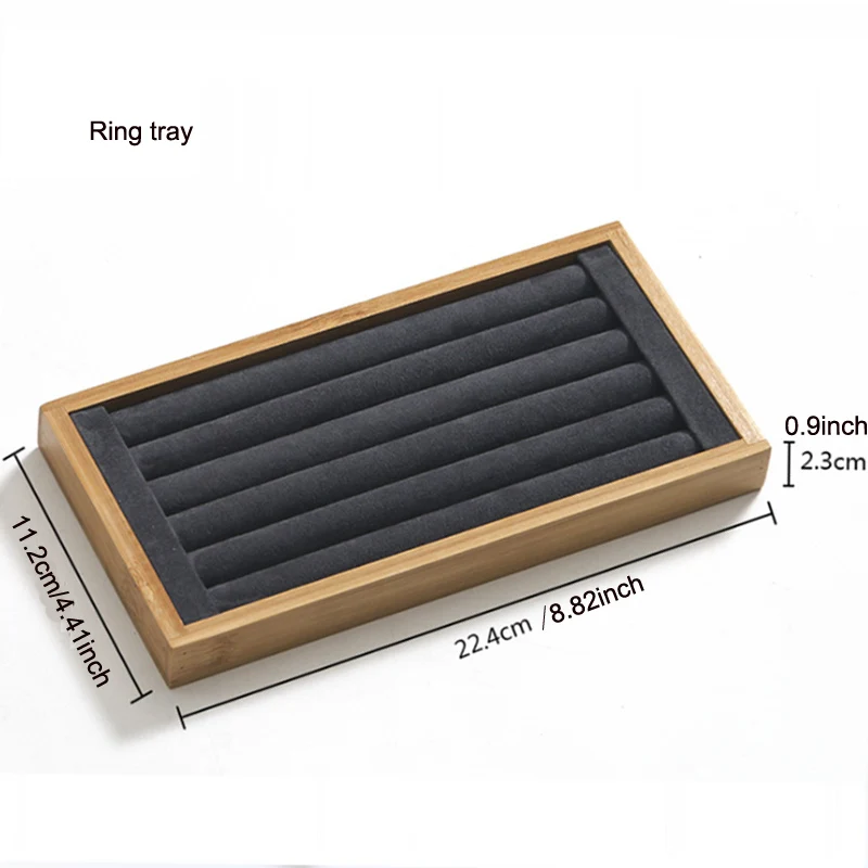 Organizer Jewelry Storage Bamboo Velvet Set Jewelry Display Tray Ring Box Earrings Necklaces Bracelets Pendants Display
