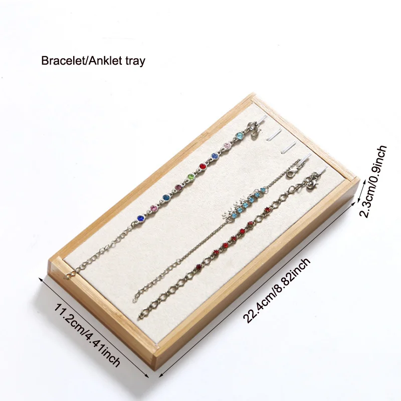 Organizer Jewelry Storage Bamboo Velvet Set Jewelry Display Tray Ring Box Earrings Necklaces Bracelets Pendants Display