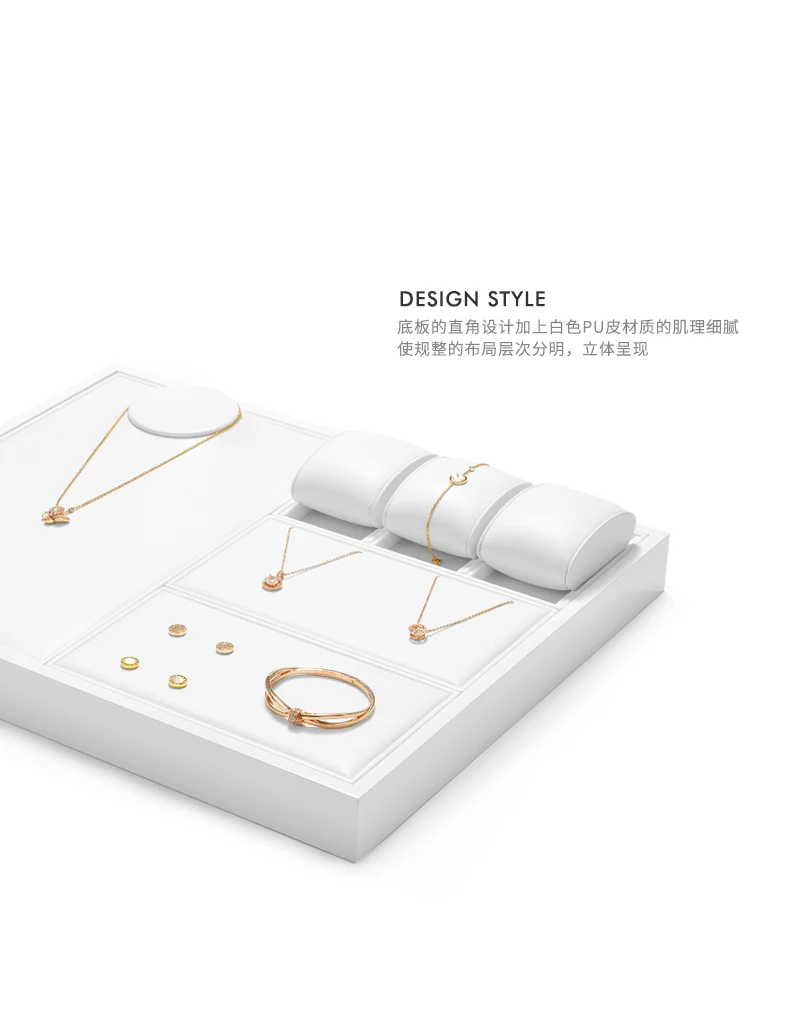 Oirlv Leather Jewelry Display Set Shop Cabinet Display Props Necklace Display Bust Jewelry Store Ring Earrings Bangle Tray