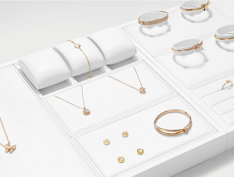 Oirlv Leather Jewelry Display Set Shop Cabinet Display Props Necklace Display Bust Jewelry Store Ring Earrings Bangle Tray
