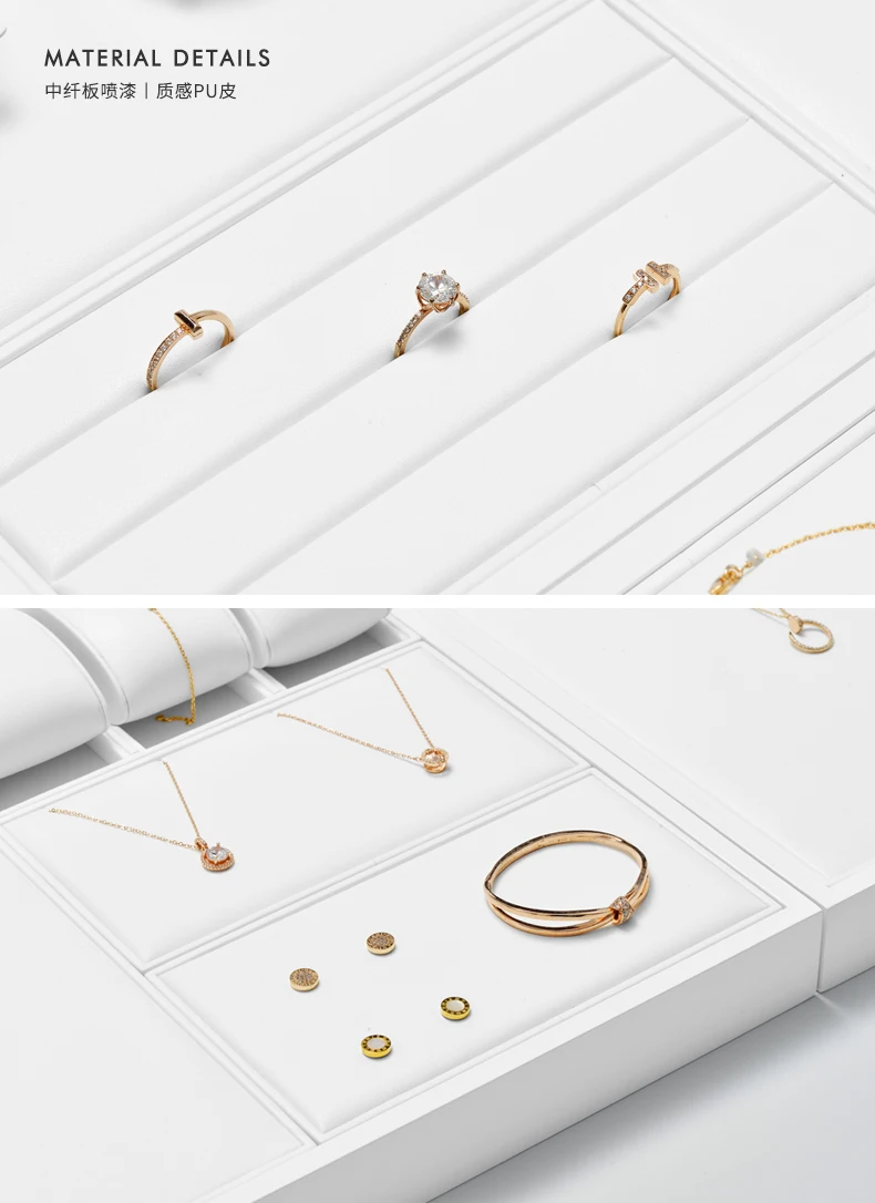 Oirlv Leather Jewelry Display Set Shop Cabinet Display Props Necklace Display Bust Jewelry Store Ring Earrings Bangle Tray