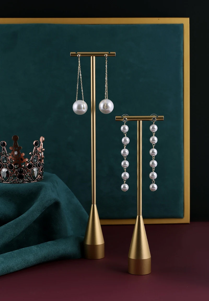 Gold Metal Hand Ring Holder Finger Jewelry Tower Earring T Bar Shelf Hanging Display Stand Ear Studs Storage Organizer Hole Rack