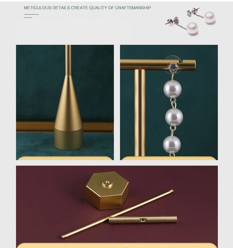 Gold Metal Hand Ring Holder Finger Jewelry Tower Earring T Bar Shelf Hanging Display Stand Ear Studs Storage Organizer Hole Rack