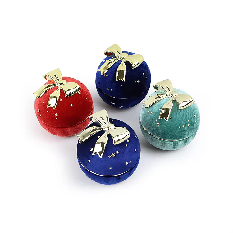Latest Product Round Jewelry Box Creative Velvet Bow Ring Box Jewelry Boxes Jewelry Packaging for Ring Earring Pendant Organizer