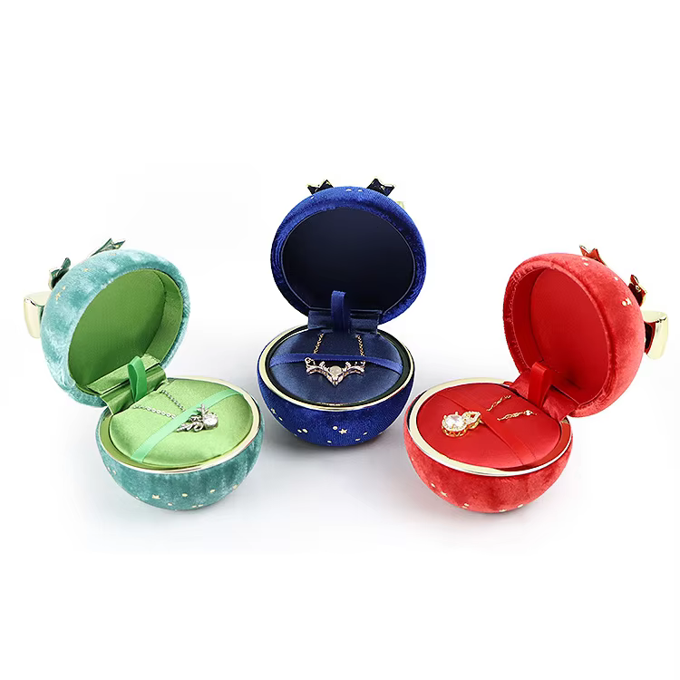 Latest Product Round Jewelry Box Creative Velvet Bow Ring Box Jewelry Boxes Jewelry Packaging for Ring Earring Pendant Organizer
