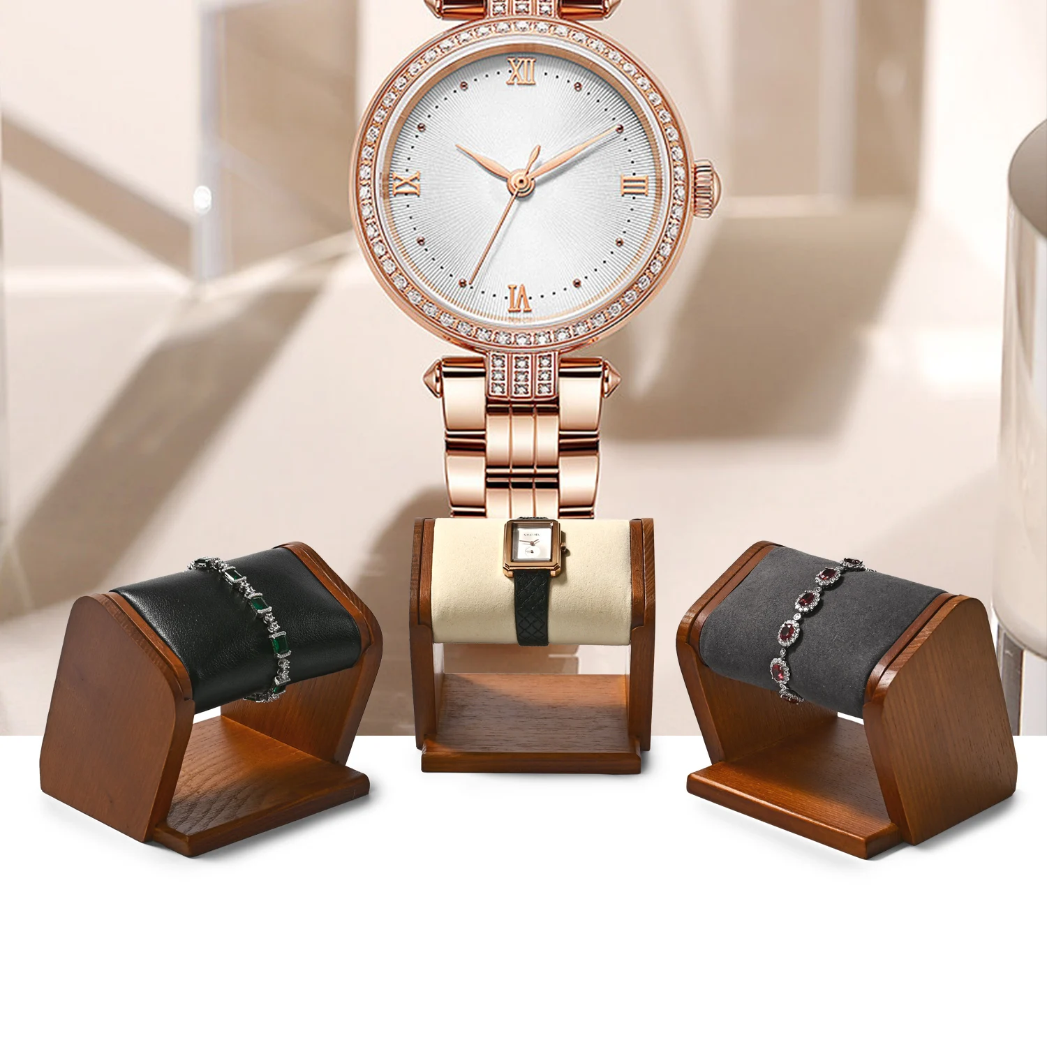 Oirlv Removable Wooden Jewelry Organizer Watch Display Stand Bracelet Storage Holder Jewelry Storage Rack Jewelry Showcase Props