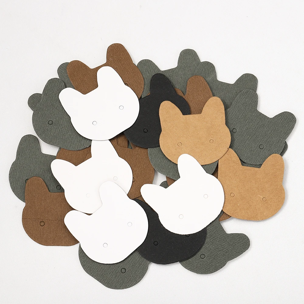50pcs Cat Earrings Display Cards 3.5x3.6cm Paper Cards for DIY Jewelry Ear Studs Cardboards Price Tags Accessories