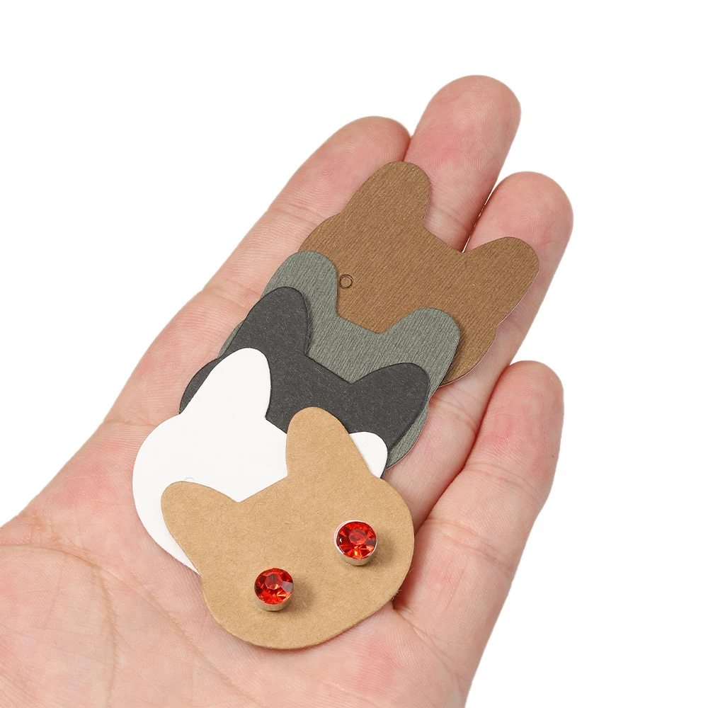 50pcs Cat Earrings Display Cards 3.5x3.6cm Paper Cards for DIY Jewelry Ear Studs Cardboards Price Tags Accessories