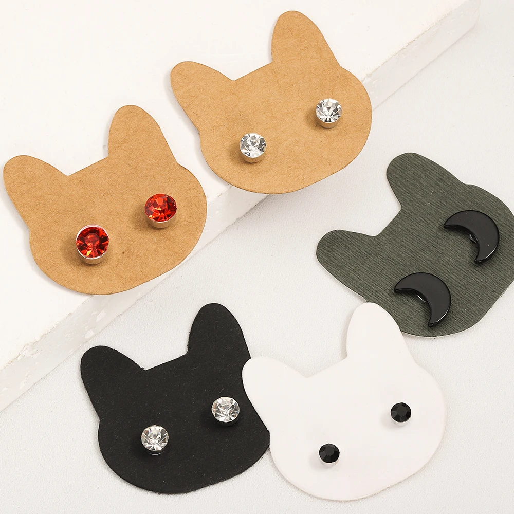 50pcs Cat Earrings Display Cards 3.5x3.6cm Paper Cards for DIY Jewelry Ear Studs Cardboards Price Tags Accessories