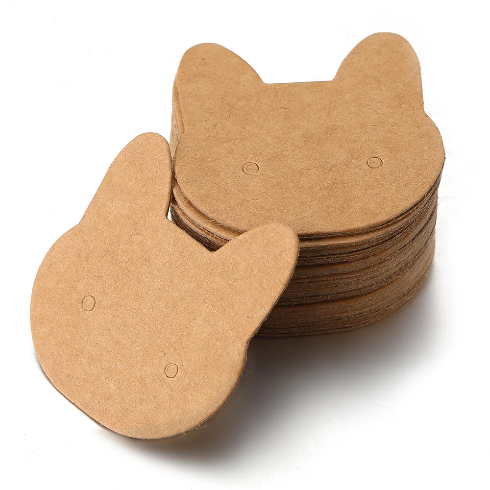 50pcs Cat Earrings Display Cards 3.5x3.6cm Paper Cards for DIY Jewelry Ear Studs Cardboards Price Tags Accessories