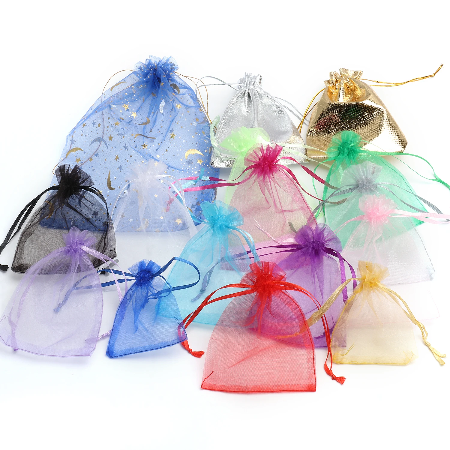 50pcs 7x9 9x12 10x15 Organza Bags Jewelry Packaging Bags Gift Engagement Wedding Party Decoration Drawstring Packaging Pouches