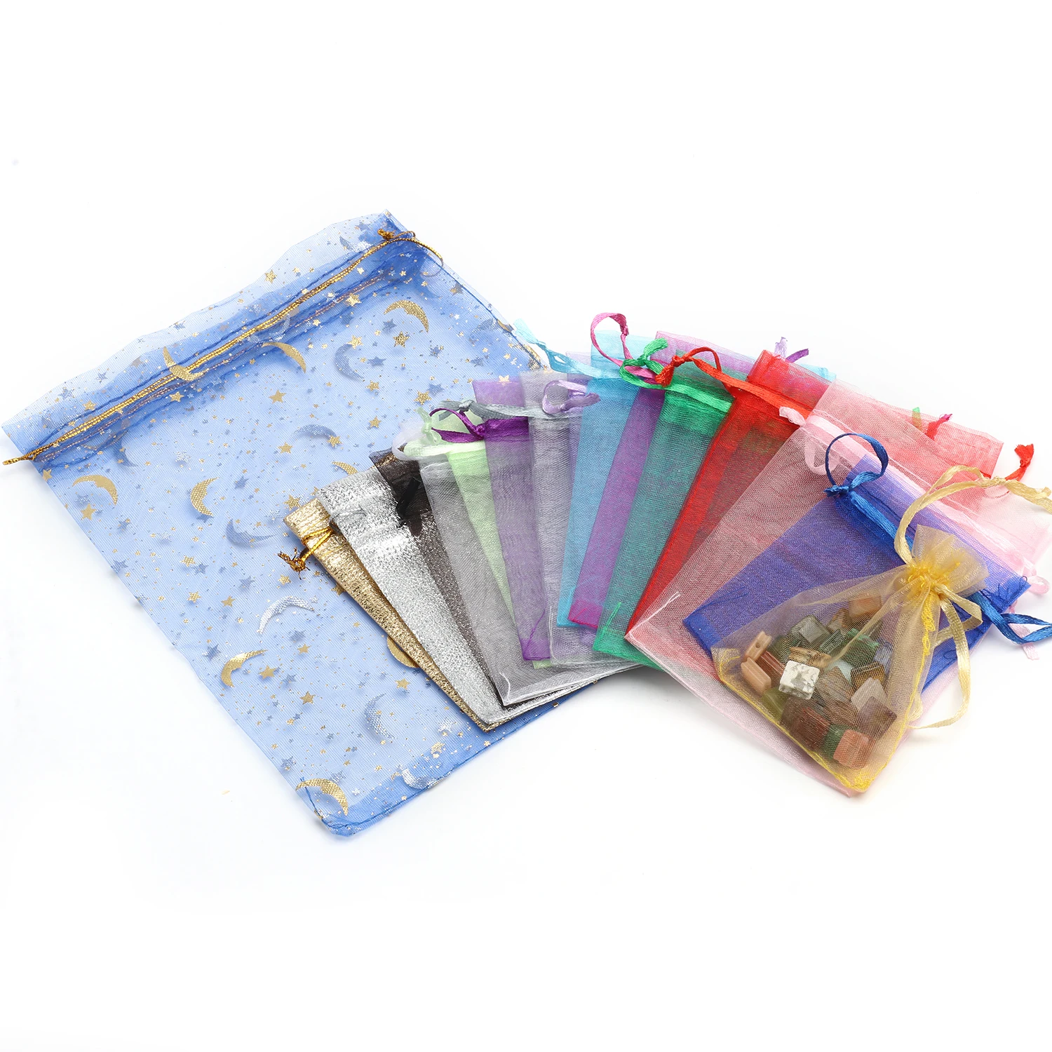 50pcs 7x9 9x12 10x15 Organza Bags Jewelry Packaging Bags Gift Engagement Wedding Party Decoration Drawstring Packaging Pouches