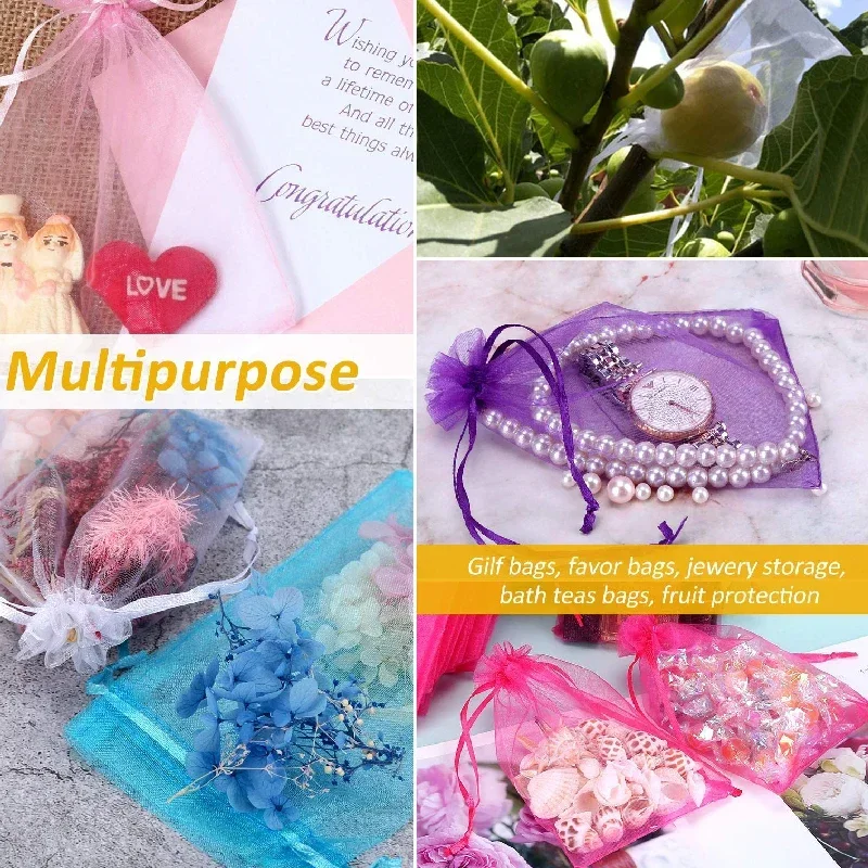 50pcs 7x9 9x12 10x15 Organza Bags Jewelry Packaging Bags Gift Engagement Wedding Party Decoration Drawstring Packaging Pouches