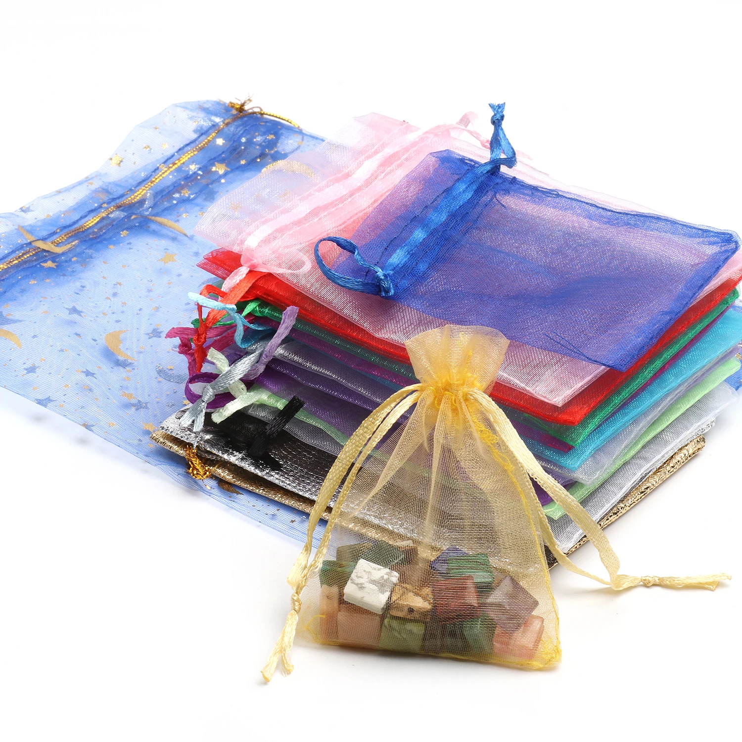 50pcs 7x9 9x12 10x15 Organza Bags Jewelry Packaging Bags Gift Engagement Wedding Party Decoration Drawstring Packaging Pouches