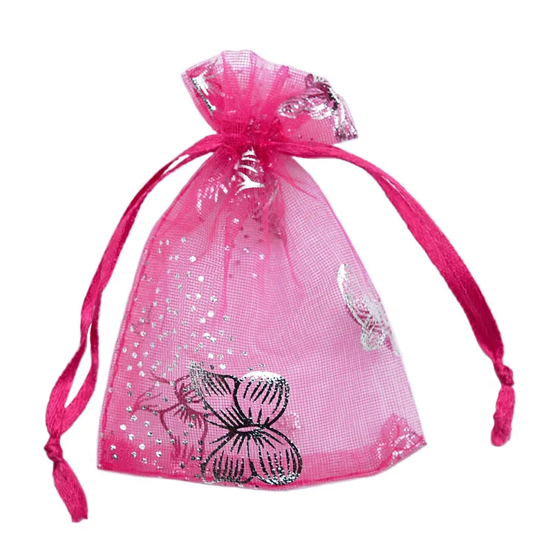 100pcs Silver Color Butterfly Organza Bag Wedding Party Candy Pouches Jewelry Packaging Drawstring Bags Accessories Storage Bag