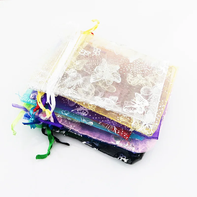 100pcs Silver Color Butterfly Organza Bag Wedding Party Candy Pouches Jewelry Packaging Drawstring Bags Accessories Storage Bag