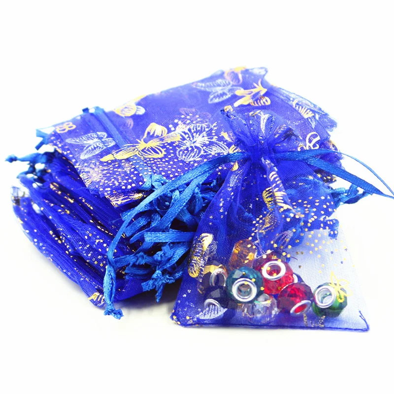 100pcs Silver Color Butterfly Organza Bag Wedding Party Candy Pouches Jewelry Packaging Drawstring Bags Accessories Storage Bag