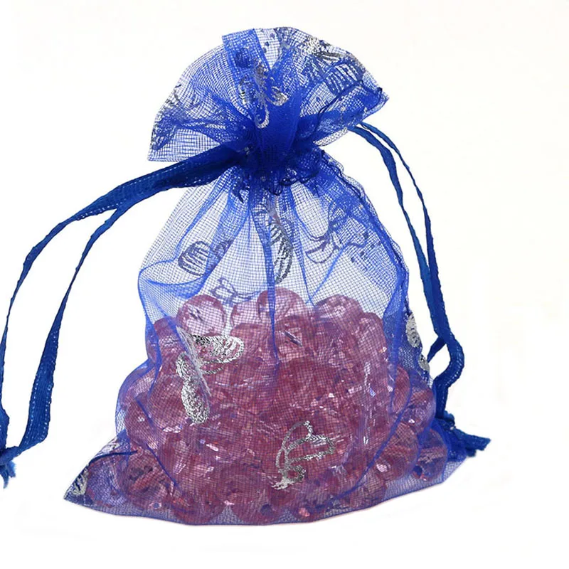 100pcs Silver Color Butterfly Organza Bag Wedding Party Candy Pouches Jewelry Packaging Drawstring Bags Accessories Storage Bag