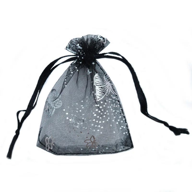 100pcs Silver Color Butterfly Organza Bag Wedding Party Candy Pouches Jewelry Packaging Drawstring Bags Accessories Storage Bag