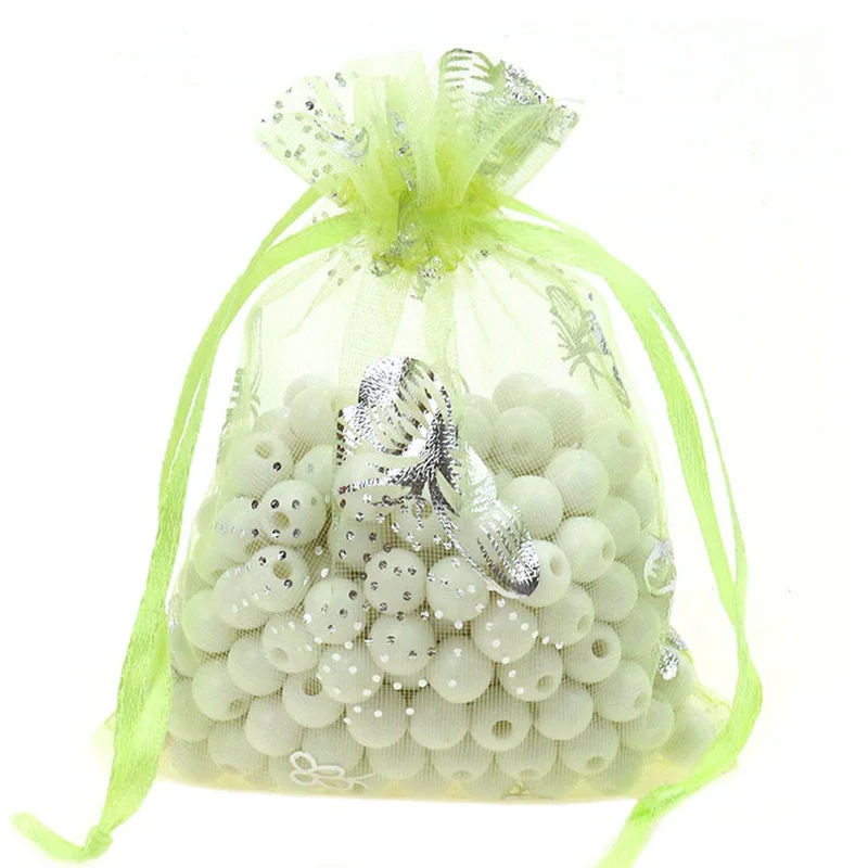100pcs Silver Color Butterfly Organza Bag Wedding Party Candy Pouches Jewelry Packaging Drawstring Bags Accessories Storage Bag