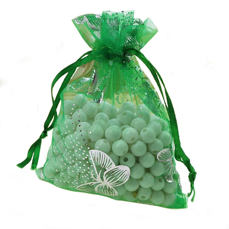 100pcs Silver Color Butterfly Organza Bag Wedding Party Candy Pouches Jewelry Packaging Drawstring Bags Accessories Storage Bag