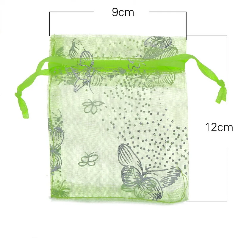 100pcs Silver Color Butterfly Organza Bag Wedding Party Candy Pouches Jewelry Packaging Drawstring Bags Accessories Storage Bag