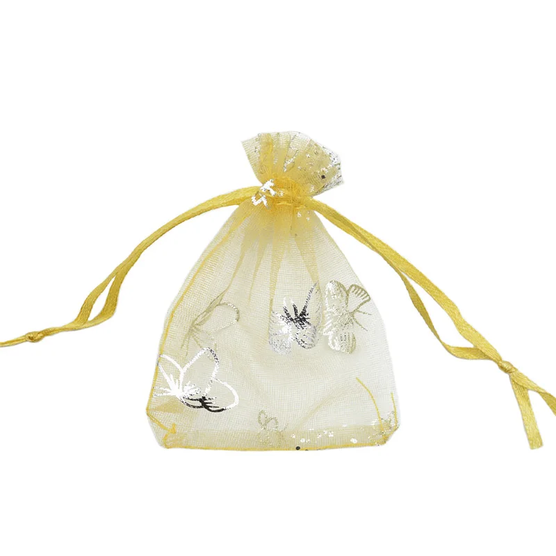 100pcs Silver Color Butterfly Organza Bag Wedding Party Candy Pouches Jewelry Packaging Drawstring Bags Accessories Storage Bag