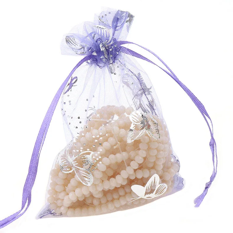 100pcs Silver Color Butterfly Organza Bag Wedding Party Candy Pouches Jewelry Packaging Drawstring Bags Accessories Storage Bag