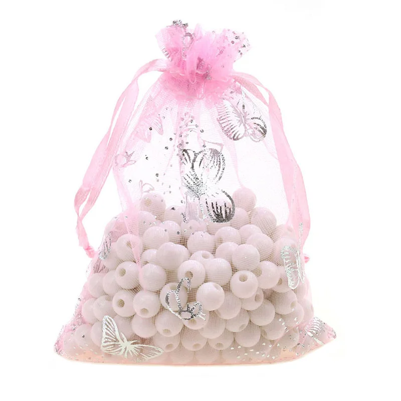 100pcs Silver Color Butterfly Organza Bag Wedding Party Candy Pouches Jewelry Packaging Drawstring Bags Accessories Storage Bag