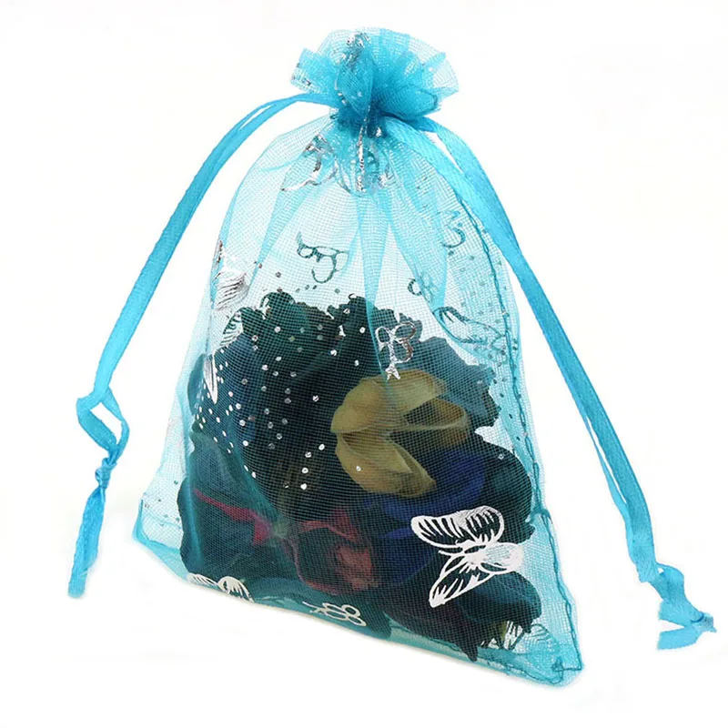 100pcs Silver Color Butterfly Organza Bag Wedding Party Candy Pouches Jewelry Packaging Drawstring Bags Accessories Storage Bag