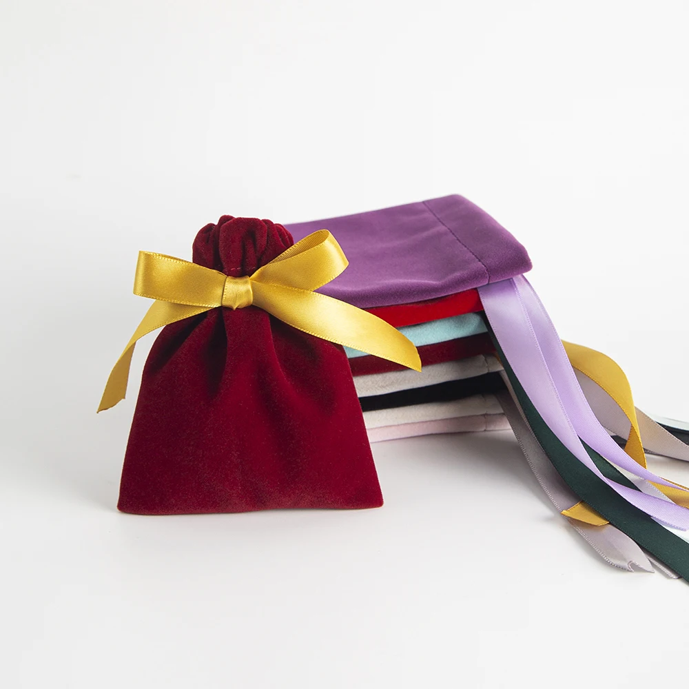 5pcs/Lot Bulk 7x9cm Jewelry Packing Ribbon Velvet Bags Gift Display Packing Storage Wedding Travel Candy Drawstring Dust Pouches