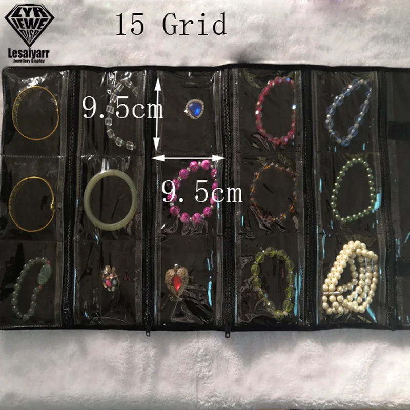 Foldable Black Velvet Zipper Jewelry Roll Bag for Jewellery Ring Earrings Organizer Storage Bag Portable Necklace Display Cases