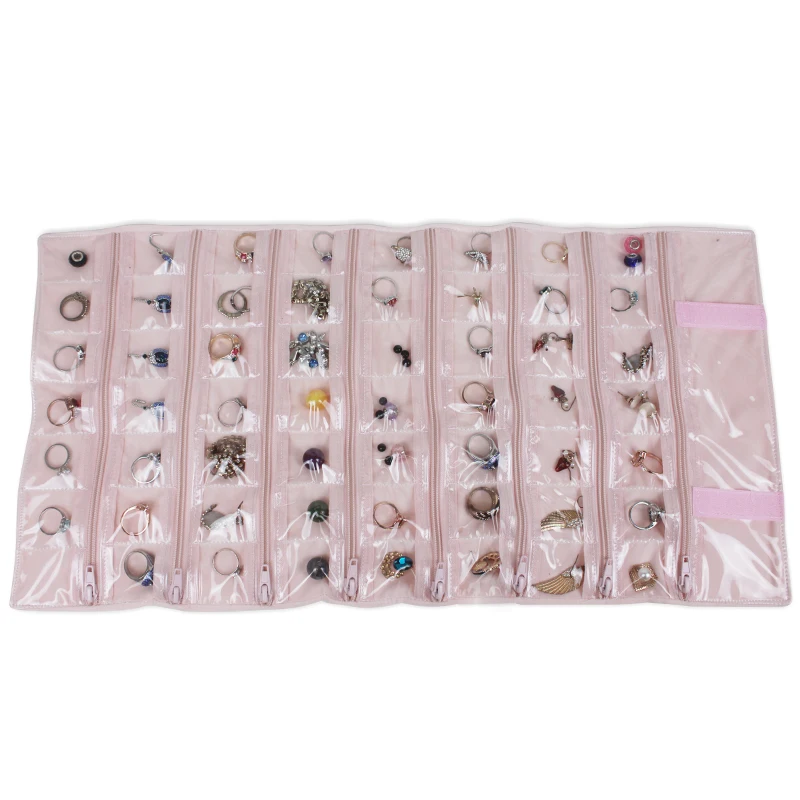 Foldable Black Velvet Zipper Jewelry Roll Bag for Jewellery Ring Earrings Organizer Storage Bag Portable Necklace Display Cases