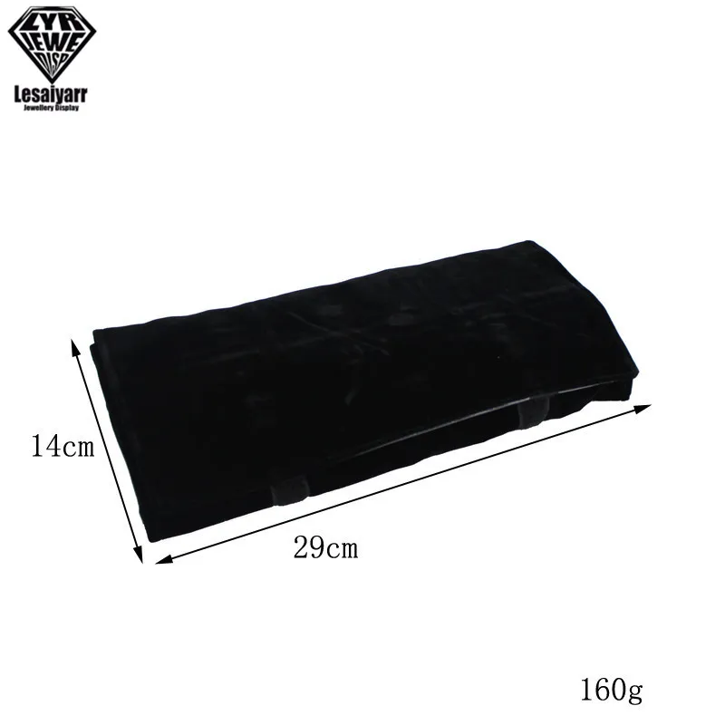 Foldable Black Velvet Zipper Jewelry Roll Bag for Jewellery Ring Earrings Organizer Storage Bag Portable Necklace Display Cases