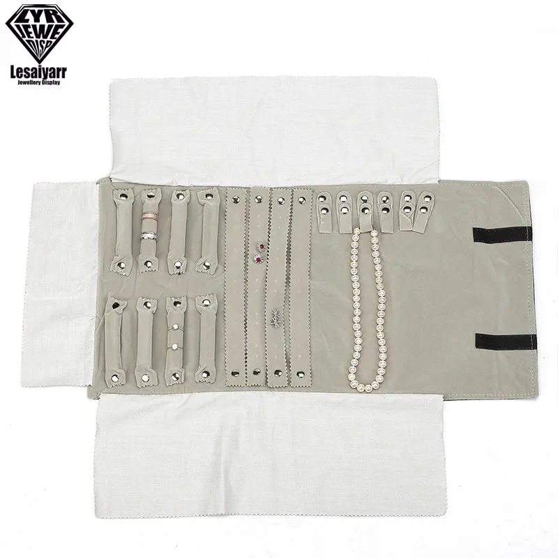 Foldable Black Velvet Zipper Jewelry Roll Bag for Jewellery Ring Earrings Organizer Storage Bag Portable Necklace Display Cases