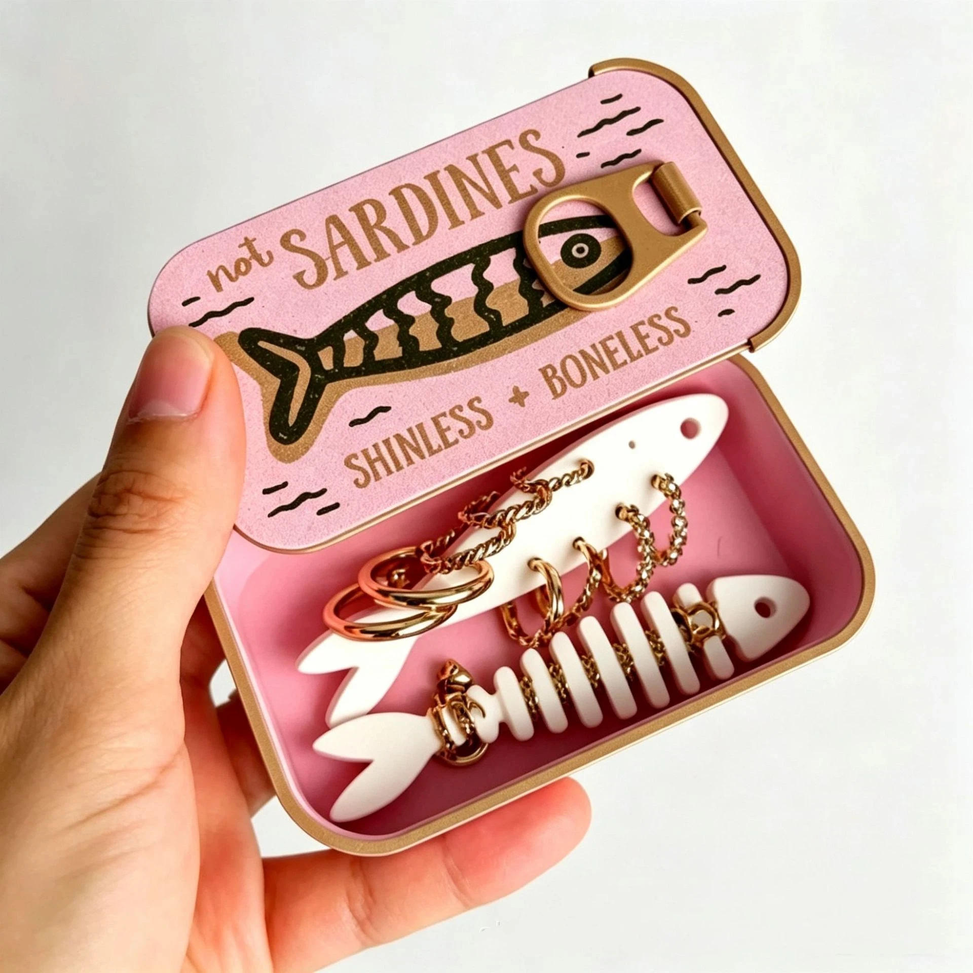Sardine Tin Jewelry Box 3D Printed Necklace Earring Storage Box Easy Open Lids For Crafts & Packaging Storage