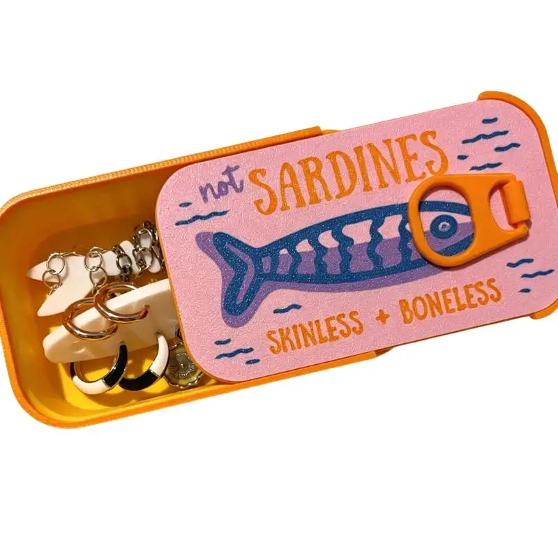 Sardine Tin Jewelry Box 3D Printed Necklace Earring Storage Box Easy Open Lids For Crafts & Packaging Storage