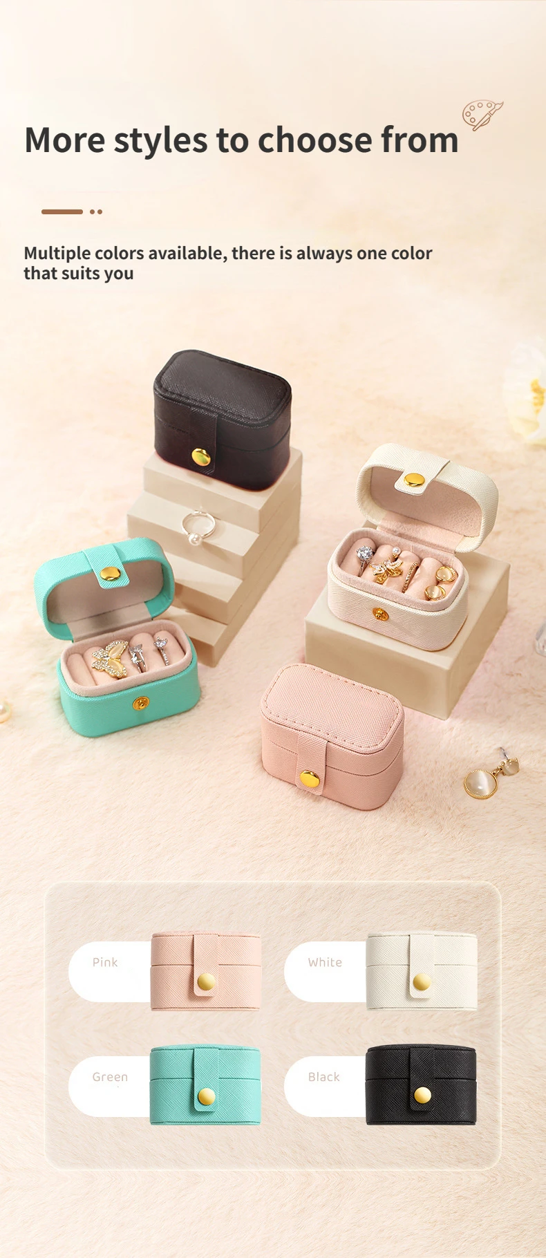 Portable Mini Jewelry Box Organizer Travel Ring Earrings Holder Jewelry Display Case PU Leather Jewelry Storage Box Gifts