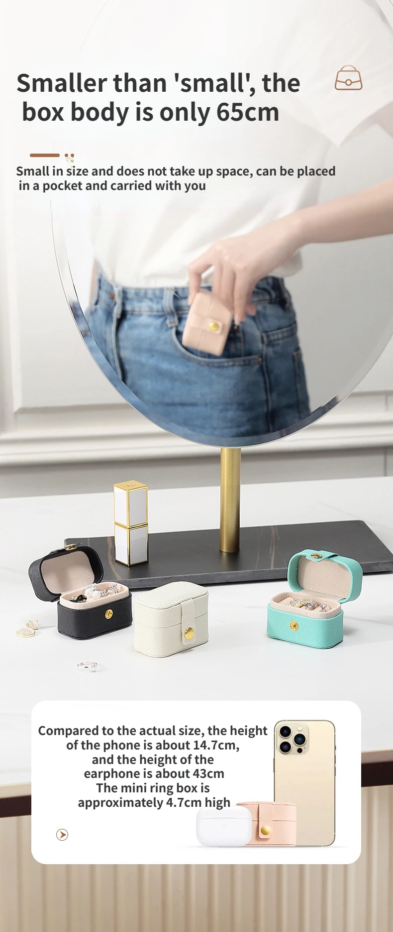 Portable Mini Jewelry Box Organizer Travel Ring Earrings Holder Jewelry Display Case PU Leather Jewelry Storage Box Gifts