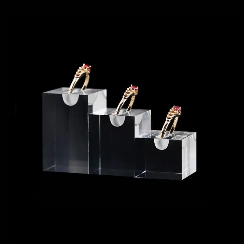 3PCS/Set Acrylic Clear Square Jewelry Holder Photography Props Cosmetics Rings Display Stand Pad Holder Show Rack