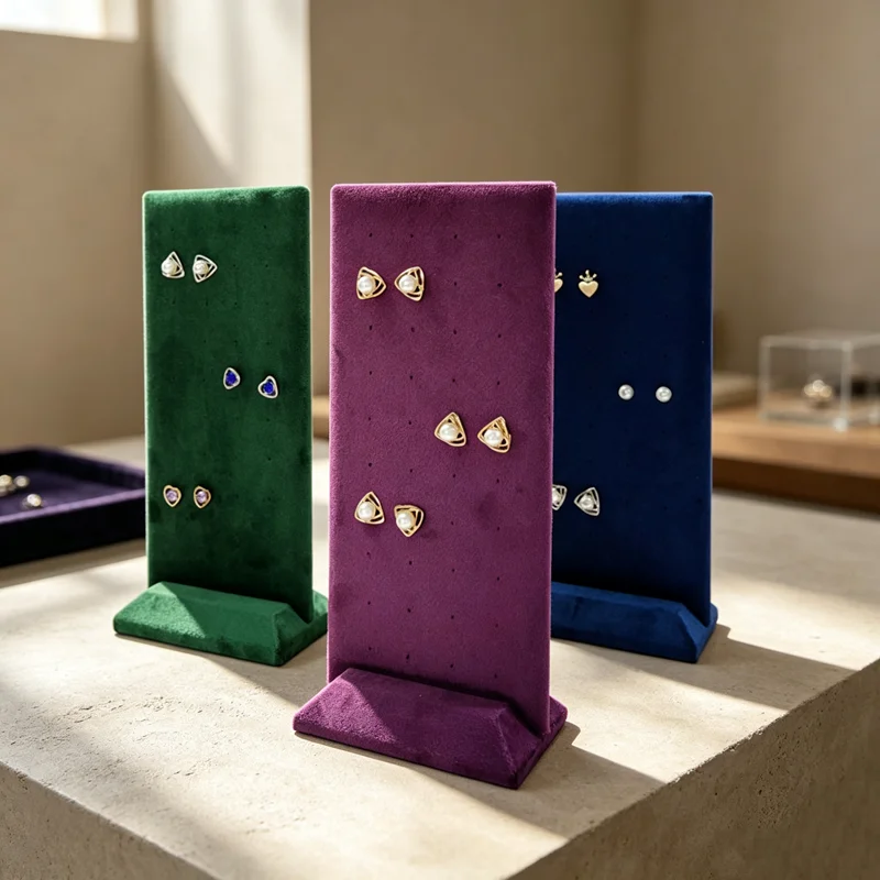 Velvet Earrings Jewelry Display Props 40 Holes Earring Studs Storage Stand Home Counter Display Rack with Multiple Colors