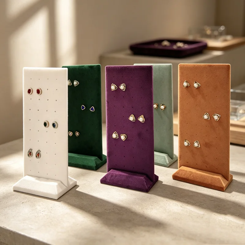 Velvet Earrings Jewelry Display Props 40 Holes Earring Studs Storage Stand Home Counter Display Rack with Multiple Colors