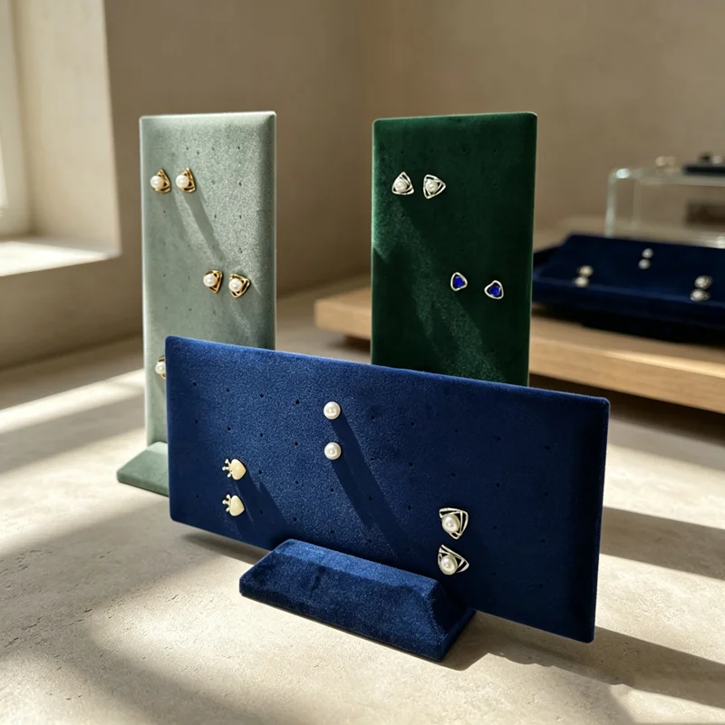 Velvet Earrings Jewelry Display Props 40 Holes Earring Studs Storage Stand Home Counter Display Rack with Multiple Colors