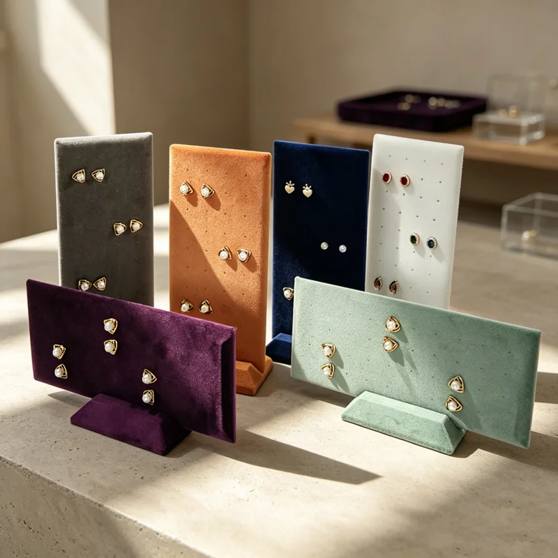 Velvet Earrings Jewelry Display Props 40 Holes Earring Studs Storage Stand Home Counter Display Rack with Multiple Colors